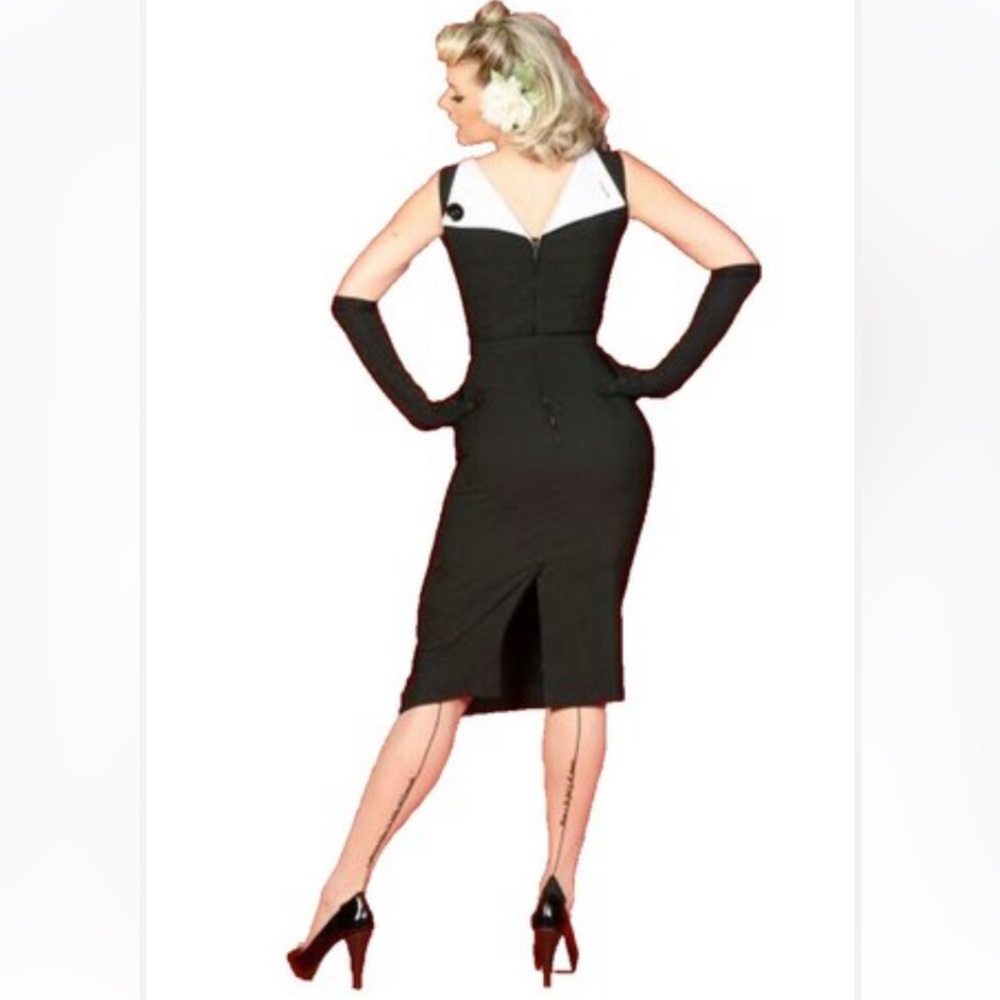 Bettie Page - Tatyana - Jazmin Black Sheath Dress with White Contrast Collar